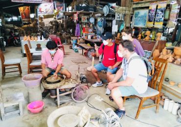 Learning to throw Mon Pottery on Ko Kret